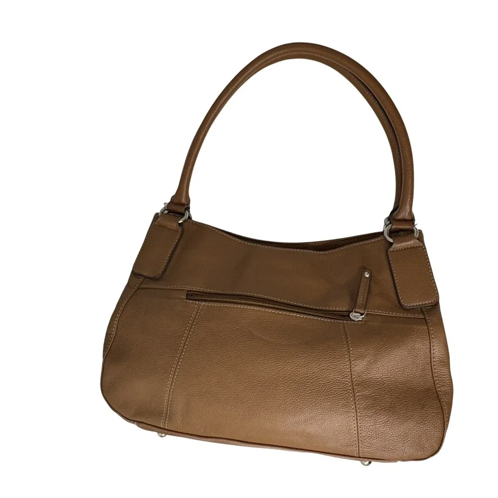 Tignanello Caramel Graham Cracker Brown Pebbled Leather Hobo Bag Silver‎ Y2K 15
